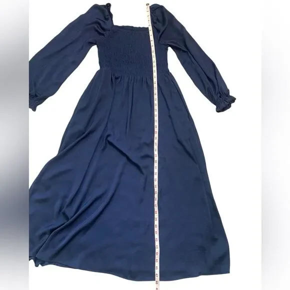GAP Navy Smocked Bust Square Neck Long Sleeve Midi Dress - Picture 11 of 11